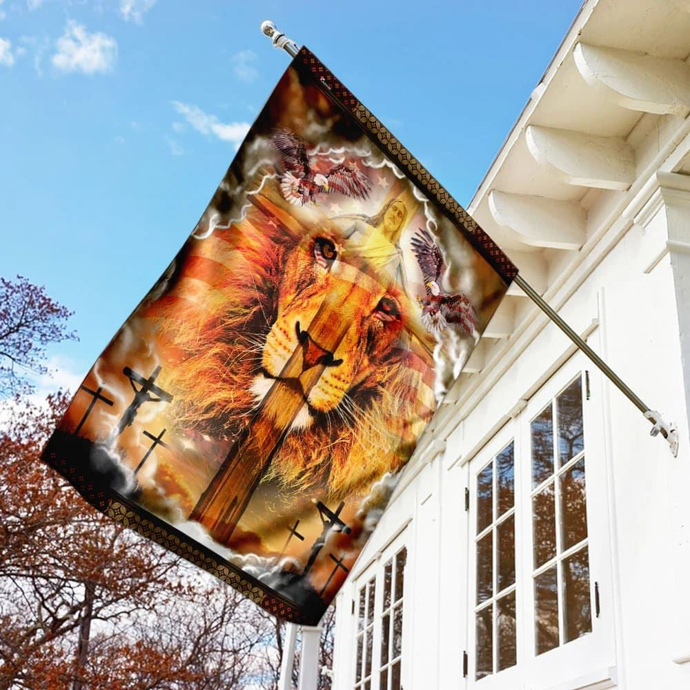 Lion Cross Jesus Christ Our Hope House Flag, Christian Flag, Christian Flag, Scripture Flag, Garden Banner, easychoo.com