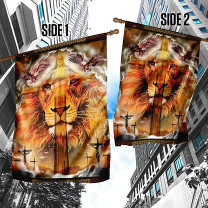 Lion Cross Jesus Christ Our Hope House Flag, Christian Flag, Christian Flag, Scripture Flag, Garden Banner, easychoo.com
