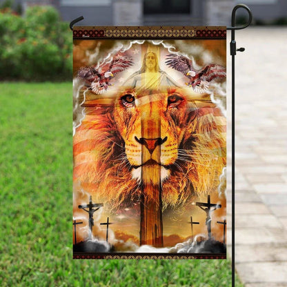 Lion Cross Jesus Christ Our Hope House Flag, Christian Flag, Christian Flag, Scripture Flag, Garden Banner, easychoo.com