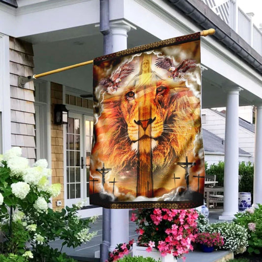 Lion Cross Jesus Christ Our Hope House Flag, Christian Flag, Christian Flag, Scripture Flag, Garden Banner, easychoo.com