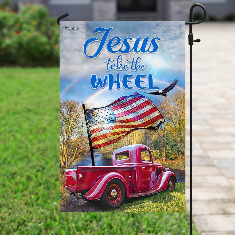 Christian Garden Flags, Jesus, Take The Wheel Flag, Christian House Flags, Christian Cross Flag, Faith Flag, easychoo.com