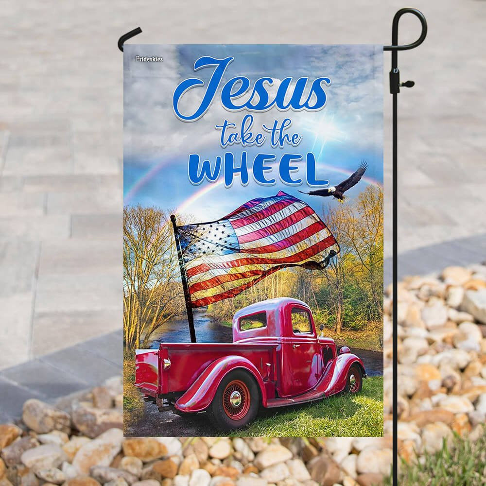 Christian Garden Flags, Jesus, Take The Wheel Flag, Christian House Flags, Christian Cross Flag, Faith Flag, easychoo.com