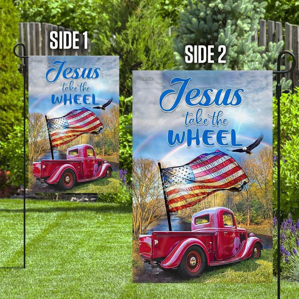 Christian Garden Flags, Jesus, Take The Wheel Flag, Christian House Flags, Christian Cross Flag, Faith Flag, easychoo.com