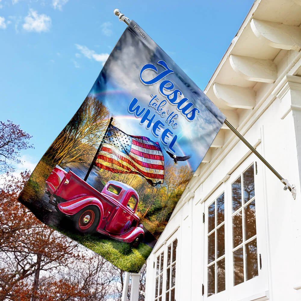 Christian Garden Flags, Jesus, Take The Wheel Flag, Christian House Flags, Christian Cross Flag, Faith Flag, easychoo.com