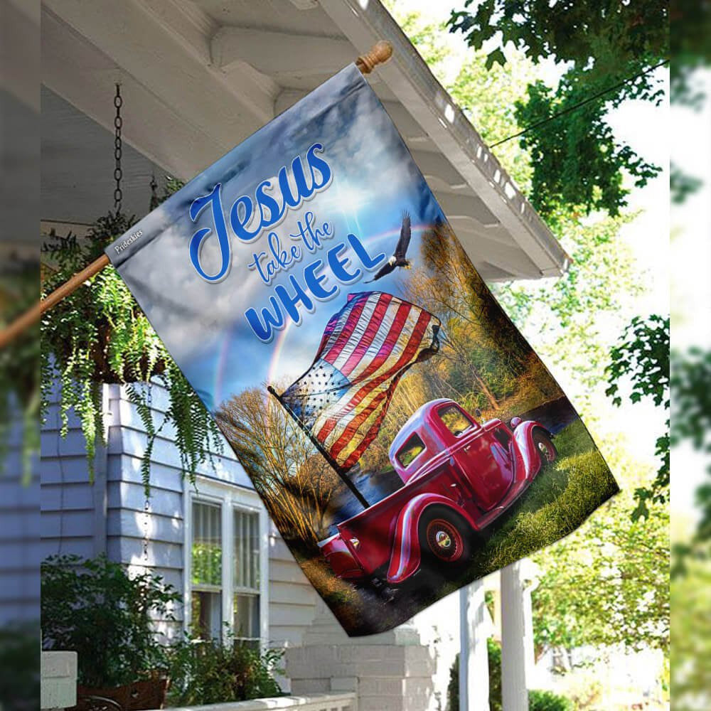 Christian Garden Flags, Jesus, Take The Wheel Flag, Christian House Flags, Christian Cross Flag, Faith Flag, easychoo.com