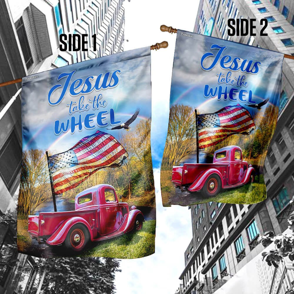 Christian Garden Flags, Jesus, Take The Wheel Flag, Christian House Flags, Christian Cross Flag, Faith Flag, easychoo.com