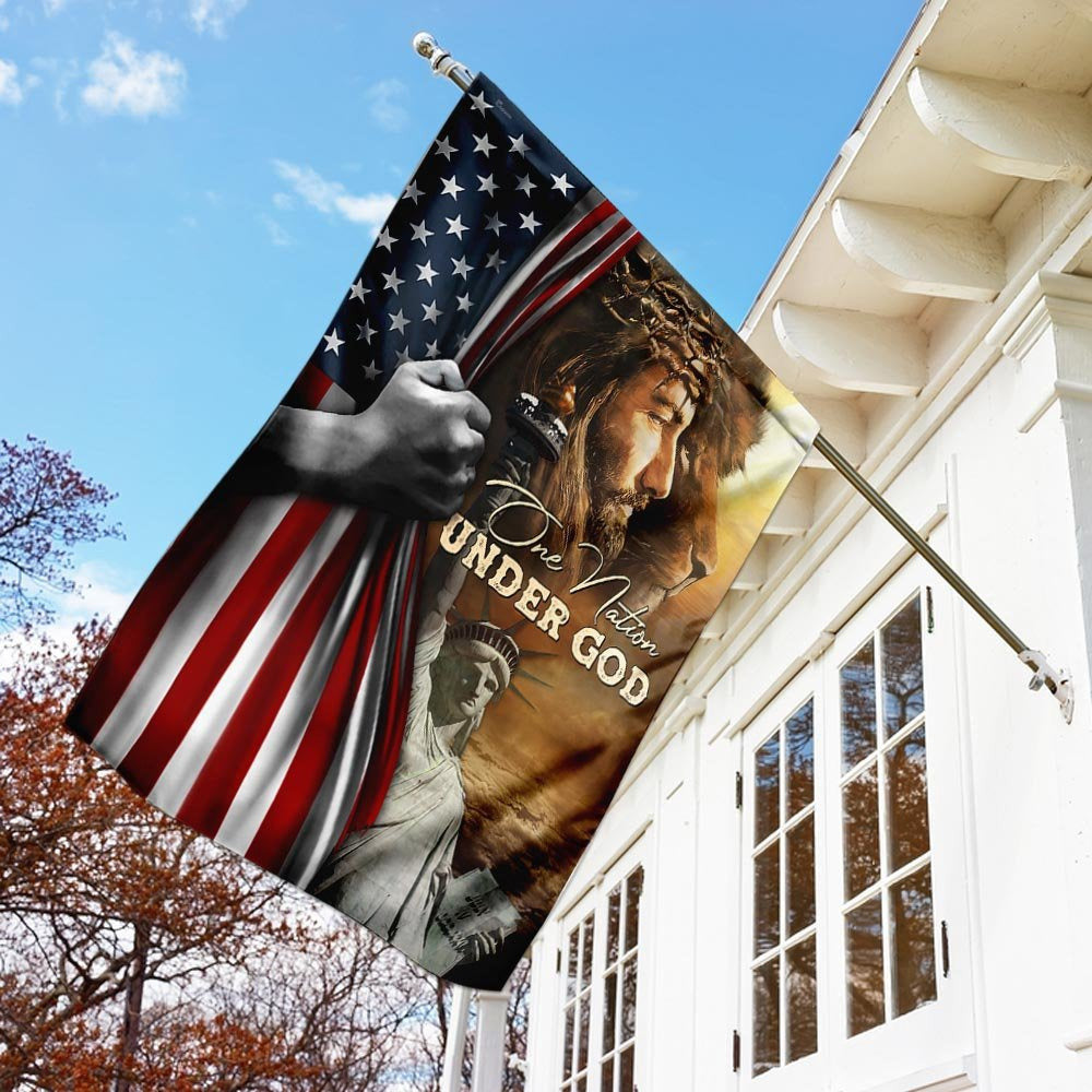 Christian Garden Flags, One Nation Under God Jesus Lion American Flag, Christian House Flags, Christian Cross Flag, Faith Flag, easychoo.com