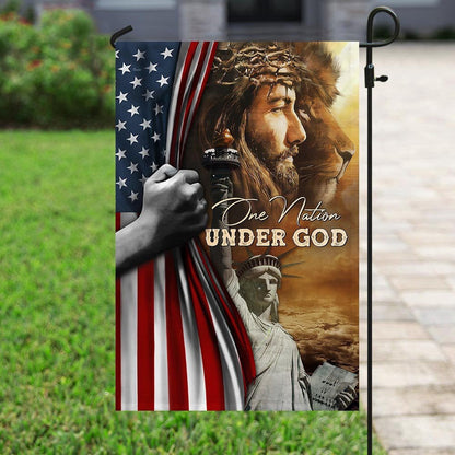 Christian Garden Flags, One Nation Under God Jesus Lion American Flag, Christian House Flags, Christian Cross Flag, Faith Flag, easychoo.com