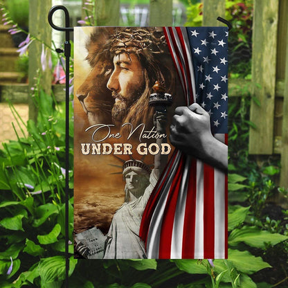 Christian Garden Flags, One Nation Under God Jesus Lion American Flag, Christian House Flags, Christian Cross Flag, Faith Flag, easychoo.com