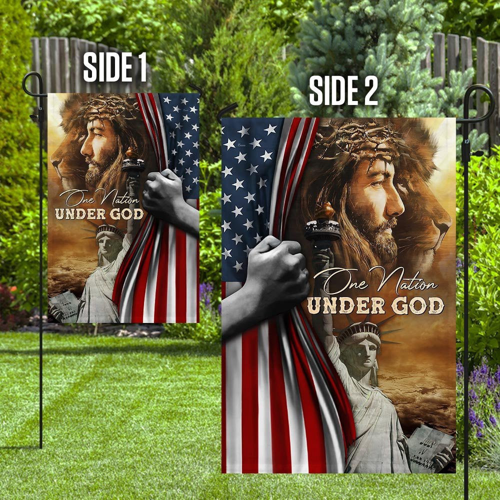 Christian Garden Flags, One Nation Under God Jesus Lion American Flag, Christian House Flags, Christian Cross Flag, Faith Flag, easychoo.com