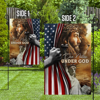 Christian Garden Flags, One Nation Under God Jesus Lion American Flag, Christian House Flags, Christian Cross Flag, Faith Flag, easychoo.com
