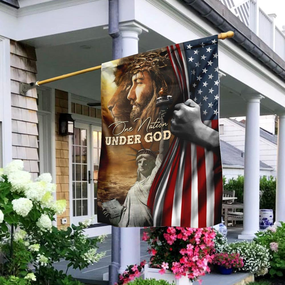 Christian Garden Flags, One Nation Under God Jesus Lion American Flag, Christian House Flags, Christian Cross Flag, Faith Flag, easychoo.com