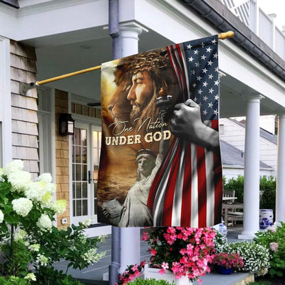 Christian Garden Flags, One Nation Under God Jesus Lion American Flag, Christian House Flags, Christian Cross Flag, Faith Flag, easychoo.com