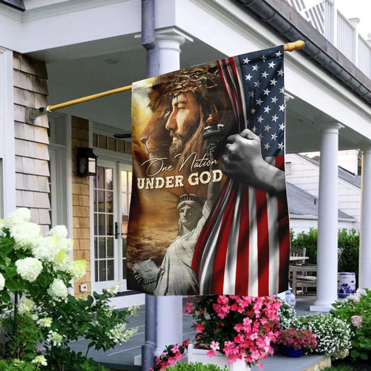 Christian Garden Flags, One Nation Under God Jesus Lion American Flag, Christian House Flags, Christian Cross Flag, Faith Flag, easychoo.com