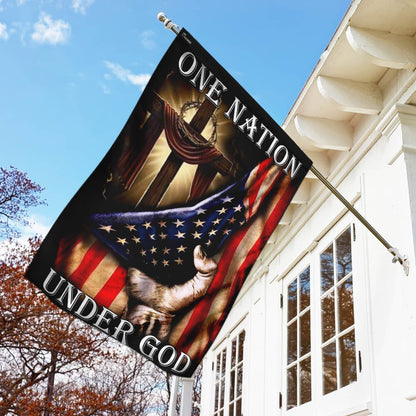 Christian Garden Flags, One Nation Under God American US Flag, Christian House Flags, Christian Cross Flag, Faith Flag, easychoo.com