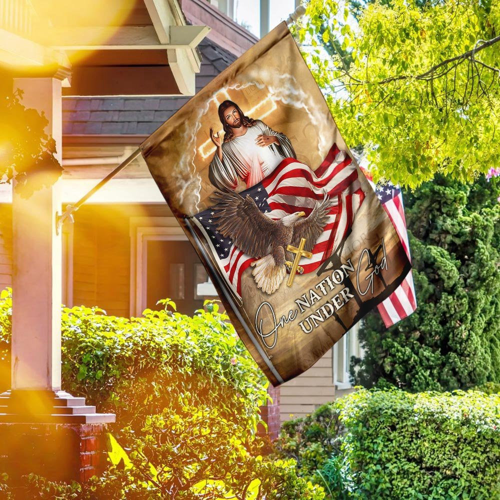 Christian Garden Flags, One Nation Under God Jesus Eagle American Flag, Christian House Flags, Christian Cross Flag, Faith Flag, easychoo.com