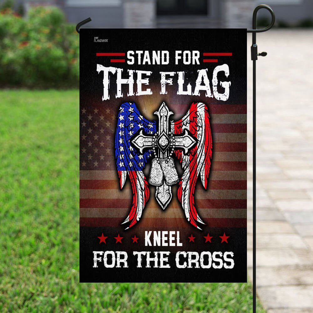 Christian Garden Flags, Stand For The Flag Kneel For The Cross Flag, Garden Flag, Christian House Flags, Christian Cross Flag, Faith Flag, easychoo.com
