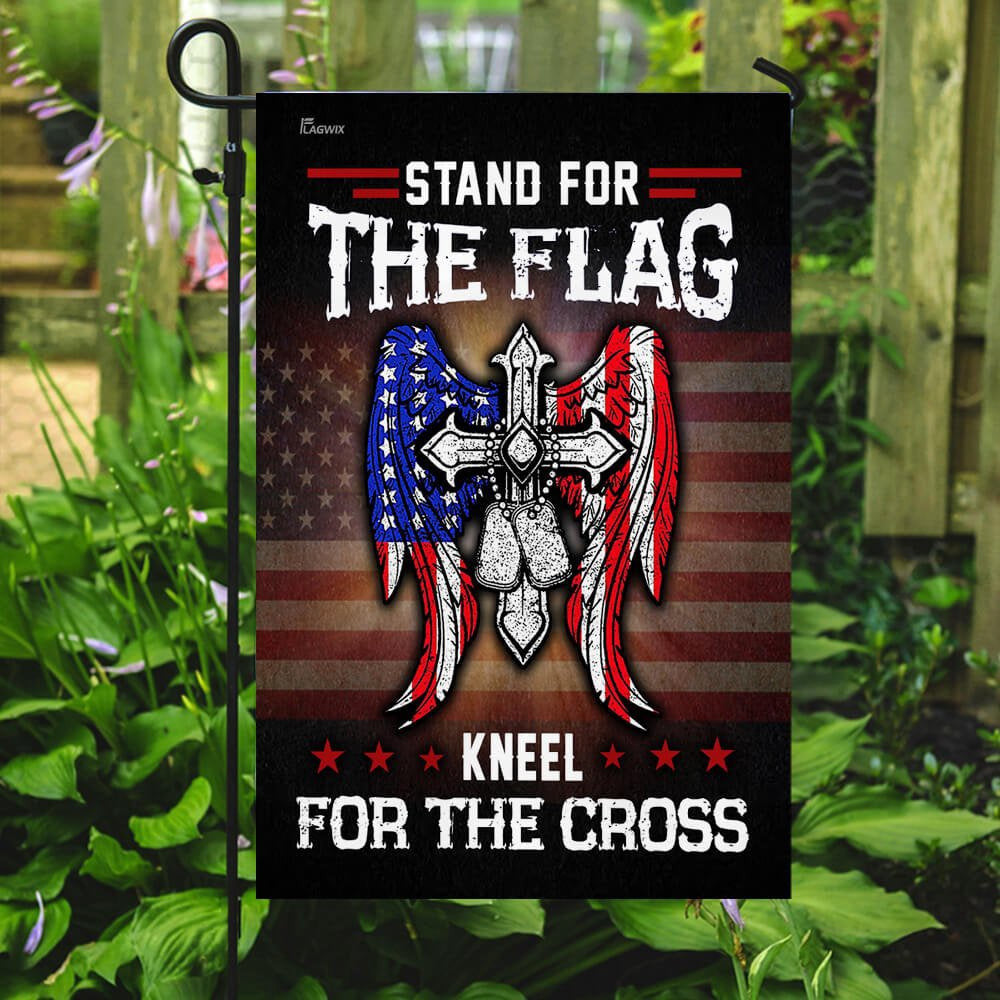 Christian Garden Flags, Stand For The Flag Kneel For The Cross Flag, Garden Flag, Christian House Flags, Christian Cross Flag, Faith Flag, easychoo.com