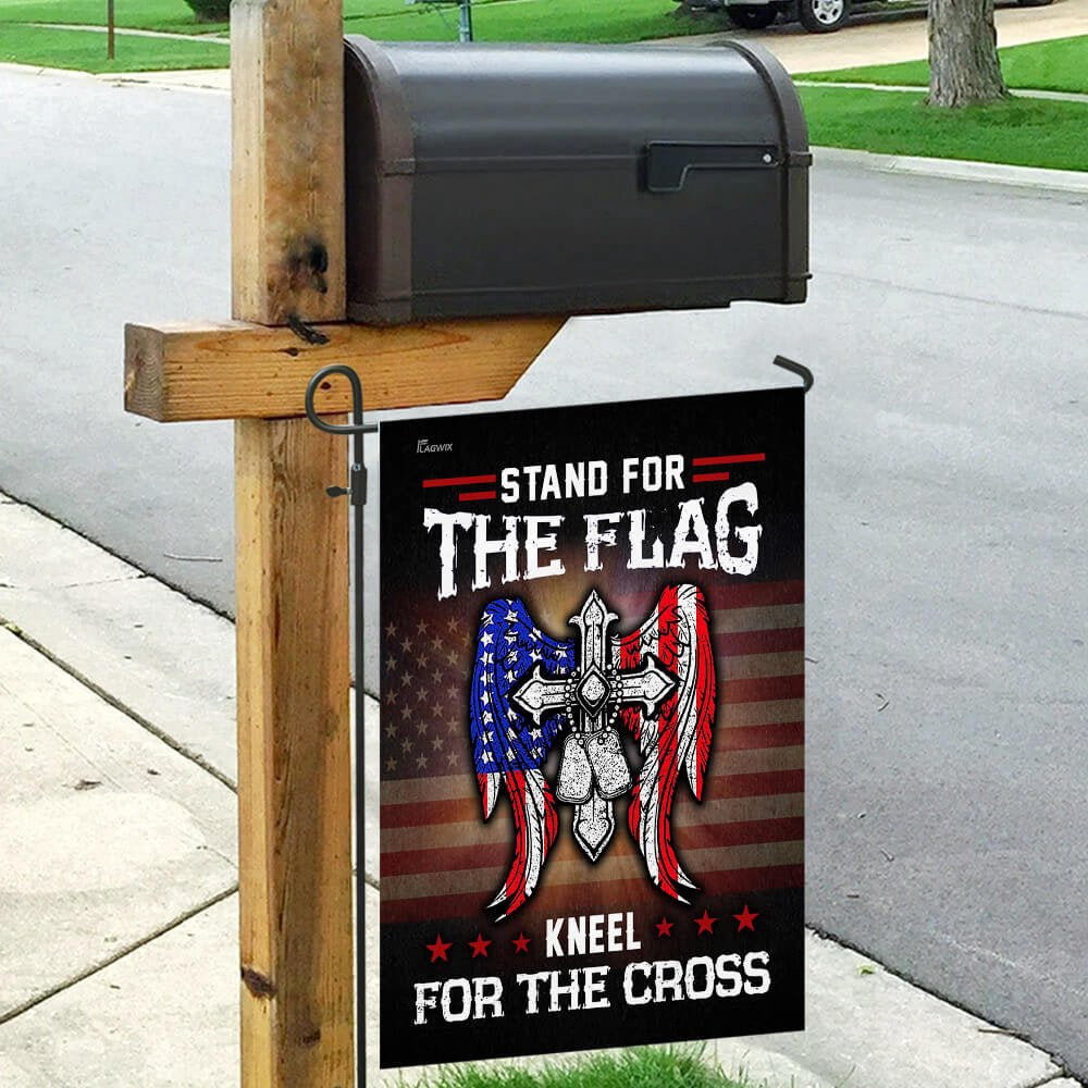 Christian Garden Flags, Stand For The Flag Kneel For The Cross Flag, Garden Flag, Christian House Flags, Christian Cross Flag, Faith Flag, easychoo.com