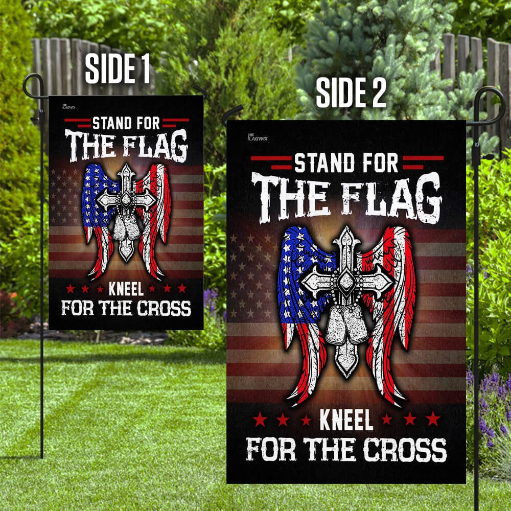 Christian Garden Flags, Stand For The Flag Kneel For The Cross Flag, Garden Flag, Christian House Flags, Christian Cross Flag, Faith Flag, easychoo.com