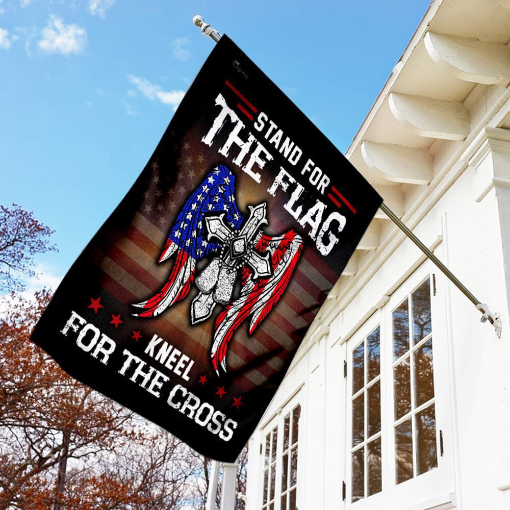 Christian Garden Flags, Stand For The Flag Kneel For The Cross Flag, Garden Flag, Christian House Flags, Christian Cross Flag, Faith Flag, easychoo.com