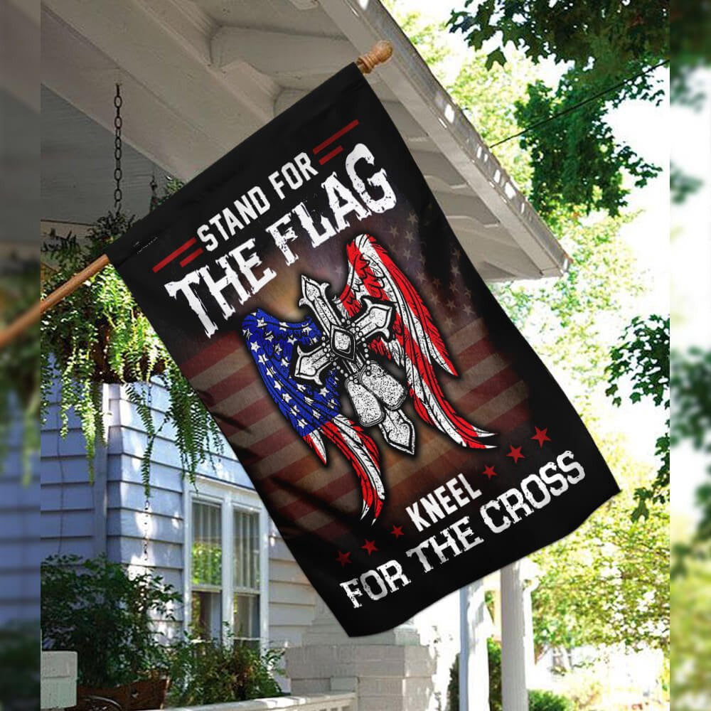 Christian Garden Flags, Stand For The Flag Kneel For The Cross Flag, Garden Flag, Christian House Flags, Christian Cross Flag, Faith Flag, easychoo.com