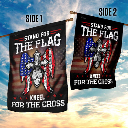 Christian Garden Flags, Stand For The Flag Kneel For The Cross Flag, Garden Flag, Christian House Flags, Christian Cross Flag, Faith Flag, easychoo.com