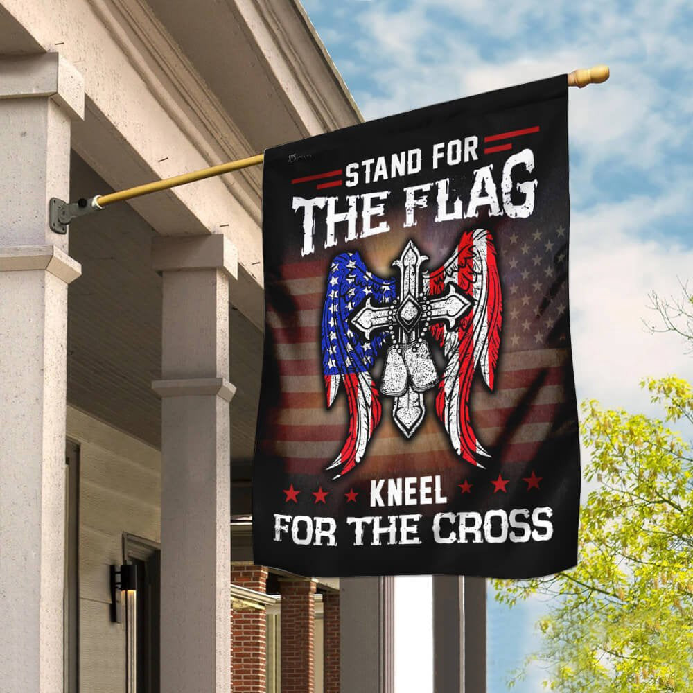 Christian Garden Flags, Stand For The Flag Kneel For The Cross Flag, Garden Flag, Christian House Flags, Christian Cross Flag, Faith Flag, easychoo.com