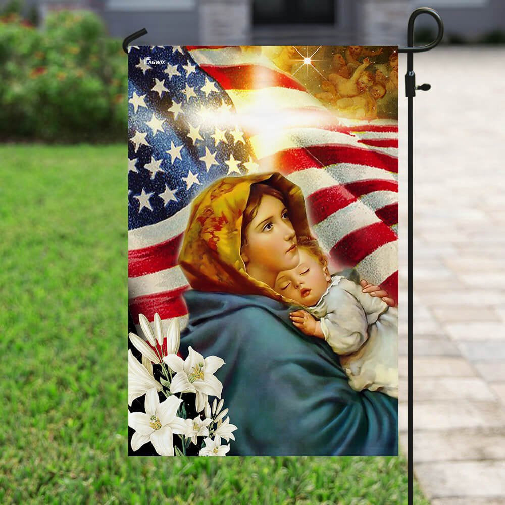 Christian Garden Flags, Virgin Mary and Jesus Flag, Christian House Flags, Christian Cross Flag, Faith Flag, easychoo.com