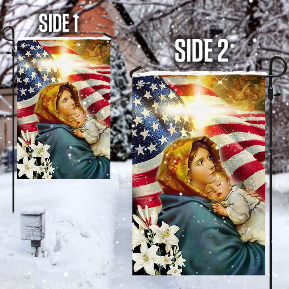 Christian Garden Flags, Virgin Mary and Jesus Flag, Christian House Flags, Christian Cross Flag, Faith Flag, easychoo.com