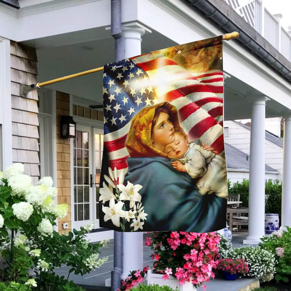 Christian Garden Flags, Virgin Mary and Jesus Flag, Christian House Flags, Christian Cross Flag, Faith Flag, easychoo.com