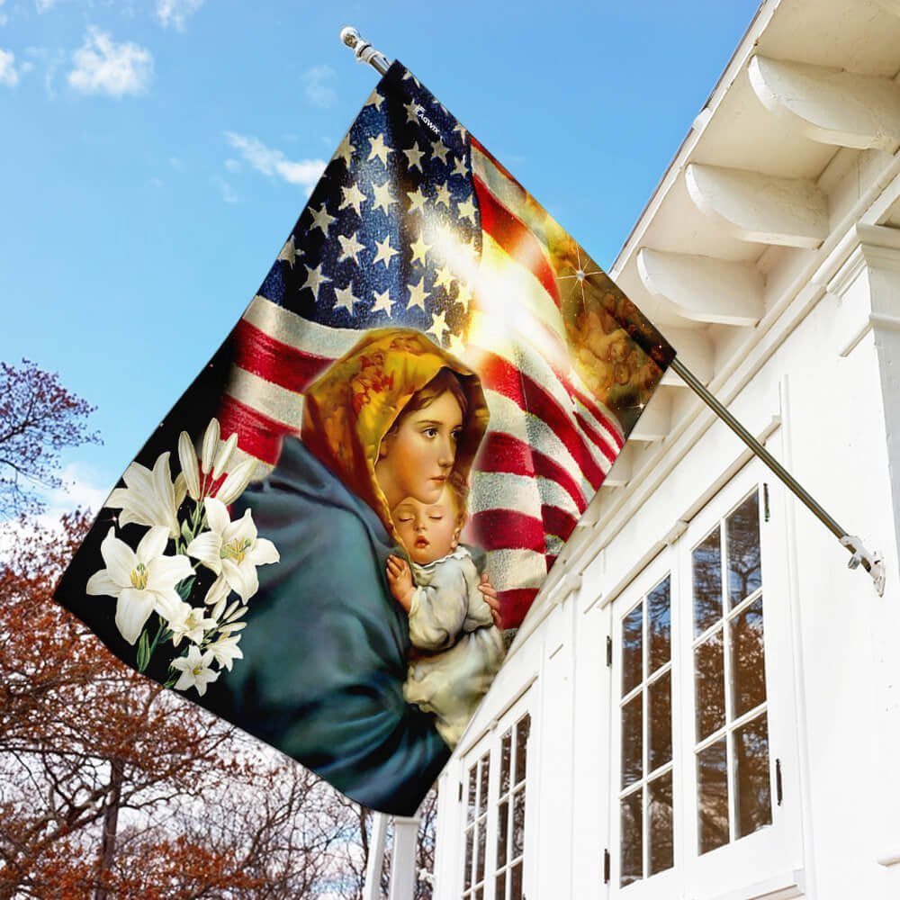 Christian Garden Flags, Virgin Mary and Jesus Flag, Christian House Flags, Christian Cross Flag, Faith Flag, easychoo.com