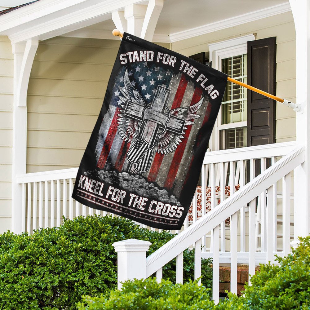 Christian Garden Flags, Stand For The Flag Kneel For The Cross Flag, Bible Verse Flag, Christian House Flags, Christian Cross Flag, Faith Flag, easychoo.com