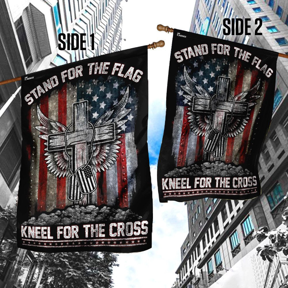 Christian Garden Flags, Stand For The Flag Kneel For The Cross Flag, Bible Verse Flag, Christian House Flags, Christian Cross Flag, Faith Flag, easychoo.com