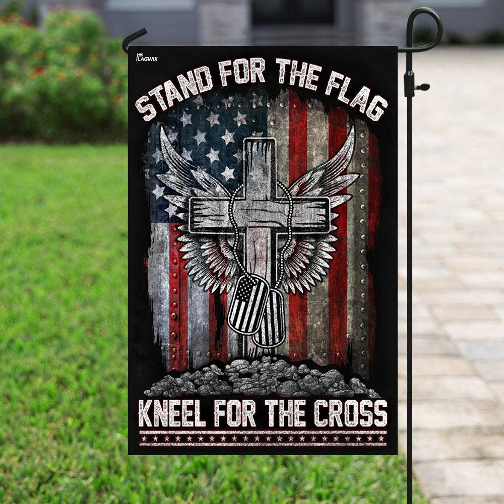 Christian Garden Flags, Stand For The Flag Kneel For The Cross Flag, Bible Verse Flag, Christian House Flags, Christian Cross Flag, Faith Flag, easychoo.com
