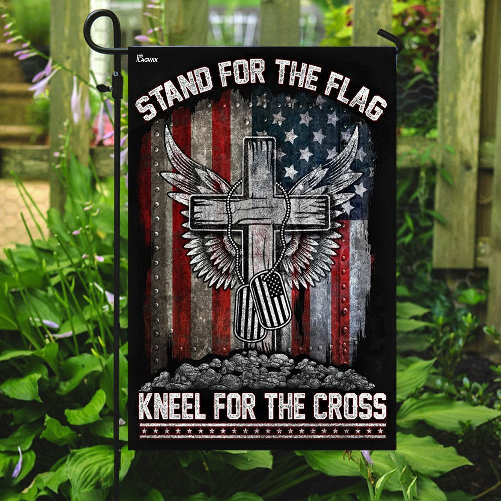 Christian Garden Flags, Stand For The Flag Kneel For The Cross Flag, Bible Verse Flag, Christian House Flags, Christian Cross Flag, Faith Flag, easychoo.com
