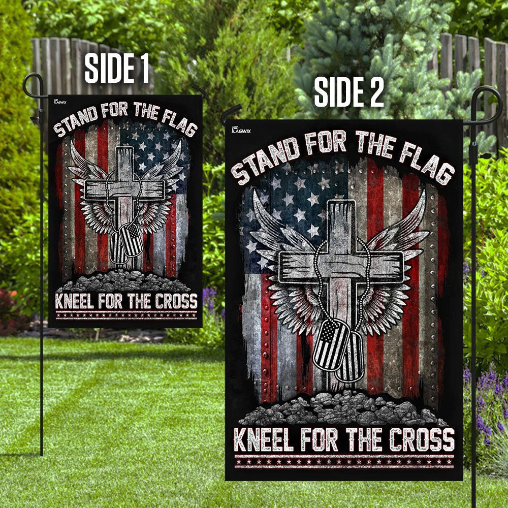 Christian Garden Flags, Stand For The Flag Kneel For The Cross Flag, Bible Verse Flag, Christian House Flags, Christian Cross Flag, Faith Flag, easychoo.com