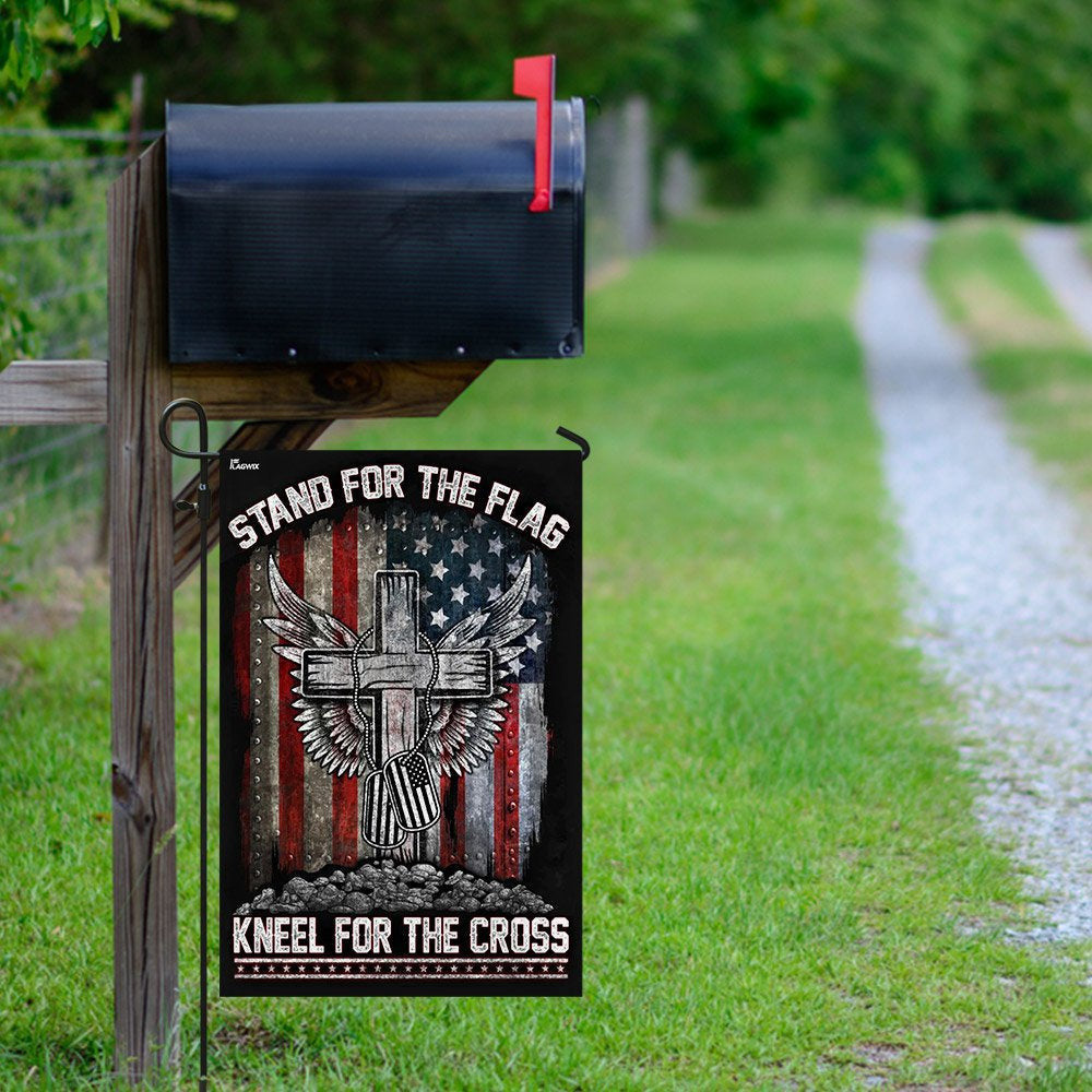 Christian Garden Flags, Stand For The Flag Kneel For The Cross Flag, Bible Verse Flag, Christian House Flags, Christian Cross Flag, Faith Flag, easychoo.com