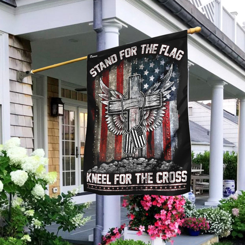 Christian Garden Flags, Stand For The Flag Kneel For The Cross Flag, Bible Verse Flag, Christian House Flags, Christian Cross Flag, Faith Flag, easychoo.com