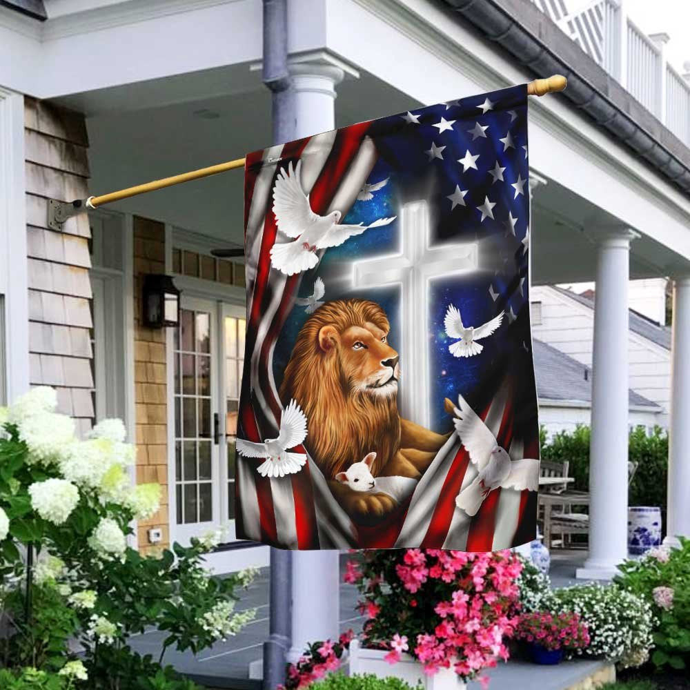 Christian Garden Flags, Lion And Doves American Flag, Christian House Flags, Christian Cross Flag, Faith Flag, easychoo.com