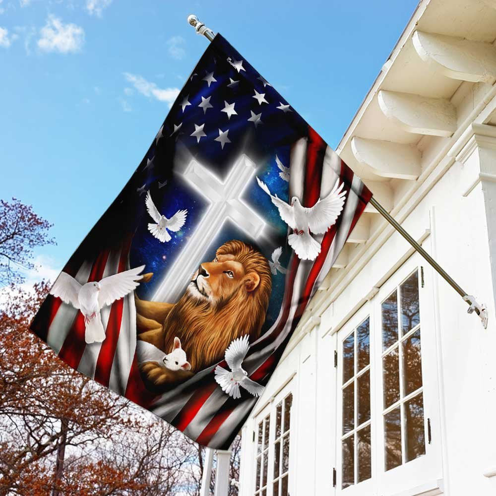Christian Garden Flags, Lion And Doves American Flag, Christian House Flags, Christian Cross Flag, Faith Flag, easychoo.com