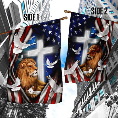 Christian Garden Flags, Lion And Doves American Flag, Christian House Flags, Christian Cross Flag, Faith Flag, easychoo.com