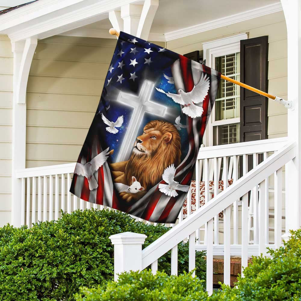 Christian Garden Flags, Lion And Doves American Flag, Christian House Flags, Christian Cross Flag, Faith Flag, easychoo.com