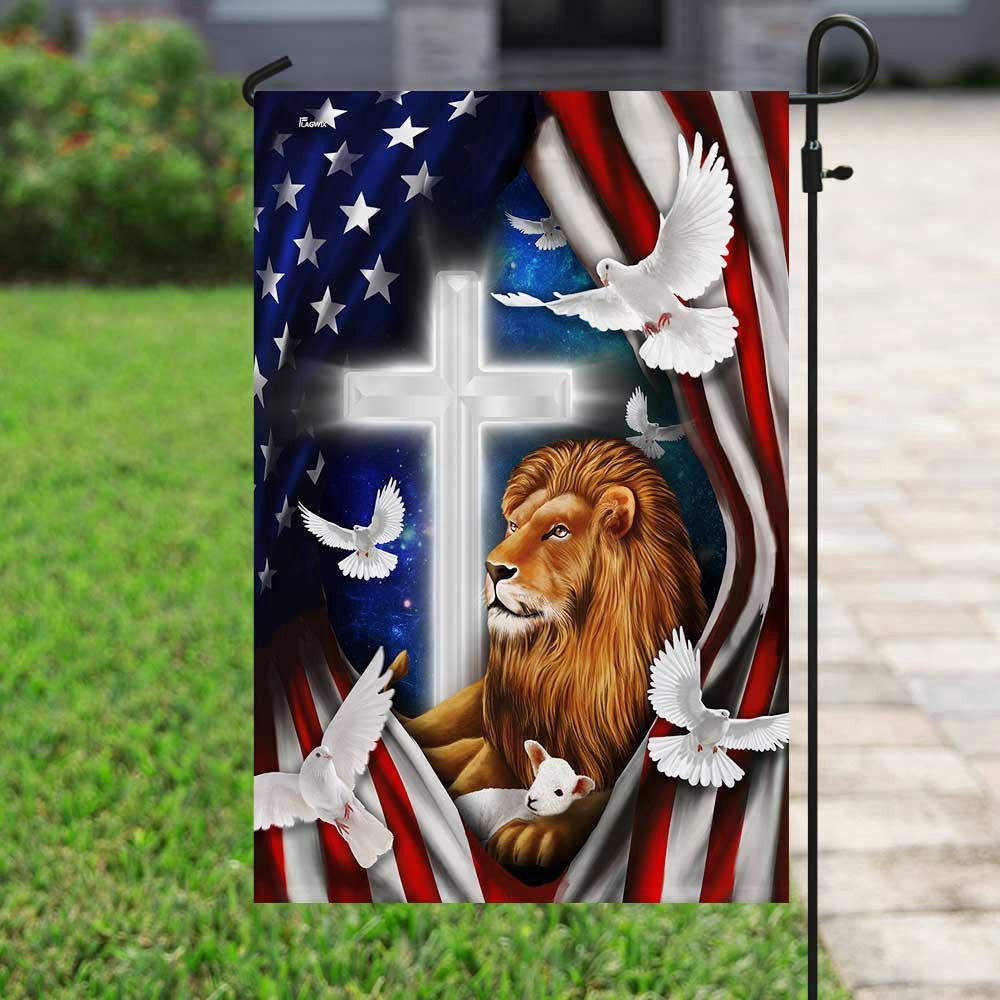 Christian Garden Flags, Lion And Doves American Flag, Christian House Flags, Christian Cross Flag, Faith Flag, easychoo.com