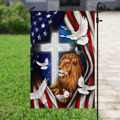 Christian Garden Flags, Lion And Doves American Flag, Christian House Flags, Christian Cross Flag, Faith Flag, easychoo.com