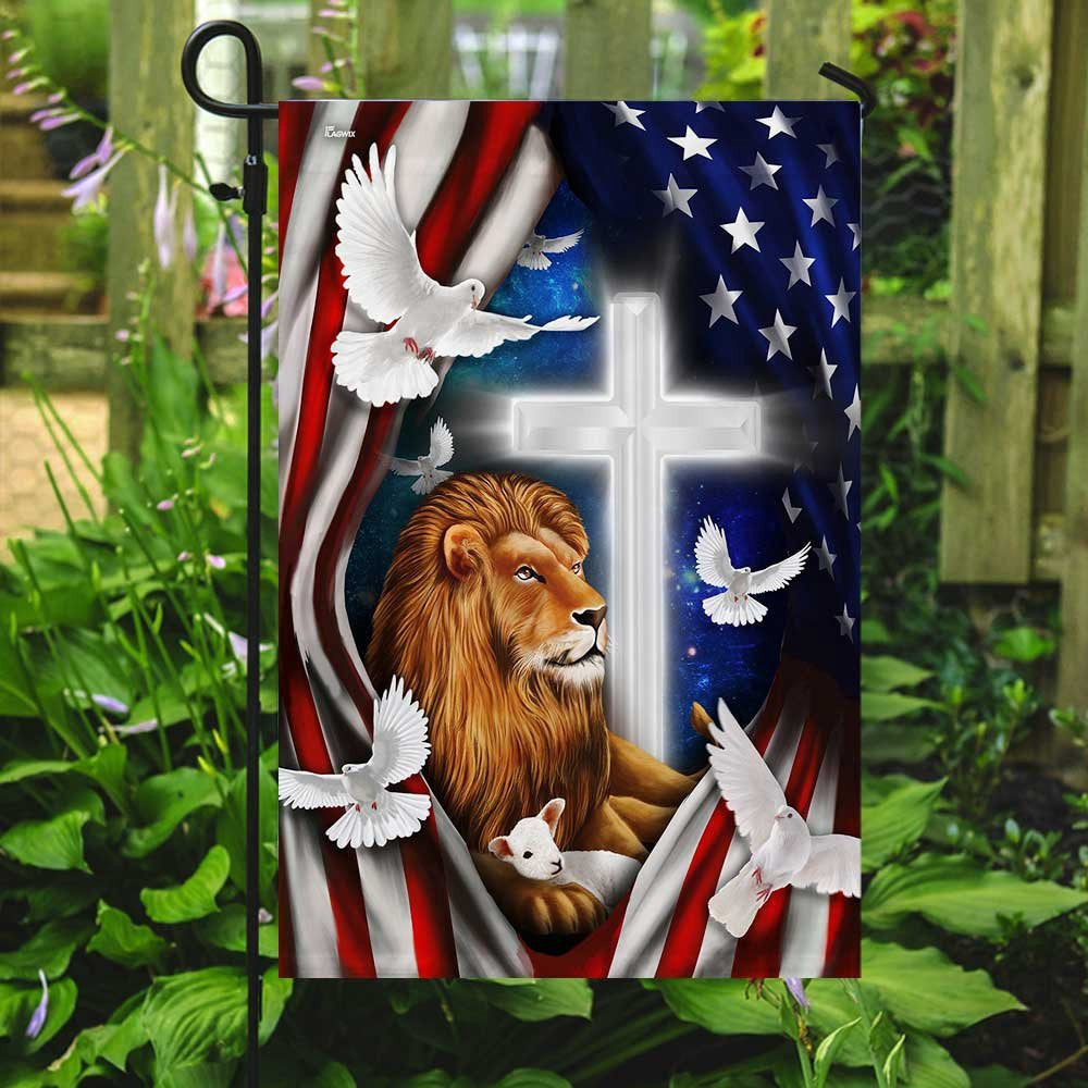 Christian Garden Flags, Lion And Doves American Flag, Christian House Flags, Christian Cross Flag, Faith Flag, easychoo.com