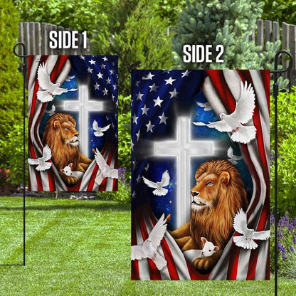 Christian Garden Flags, Lion And Doves American Flag, Christian House Flags, Christian Cross Flag, Faith Flag, easychoo.com