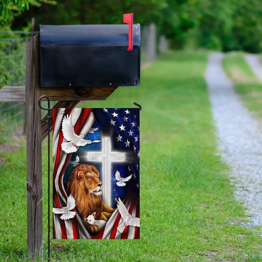 Christian Garden Flags, Lion And Doves American Flag, Christian House Flags, Christian Cross Flag, Faith Flag, easychoo.com