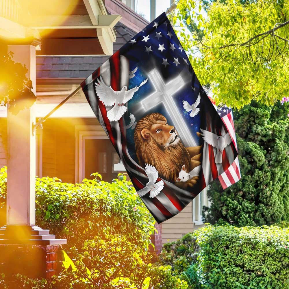 Christian Garden Flags, Lion And Doves American Flag, Christian House Flags, Christian Cross Flag, Faith Flag, easychoo.com