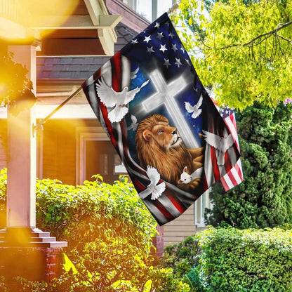 Christian Garden Flags, Lion And Doves American Flag, Christian House Flags, Christian Cross Flag, Faith Flag, easychoo.com